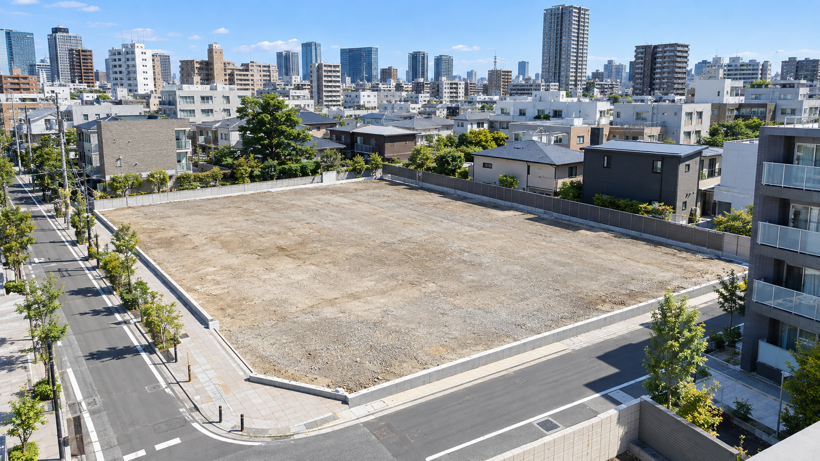 整地を終えた土地と、その先に広がる街並み